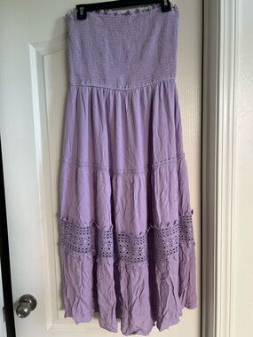 Lavender Crochet Tiered Maxi strapless summer dress